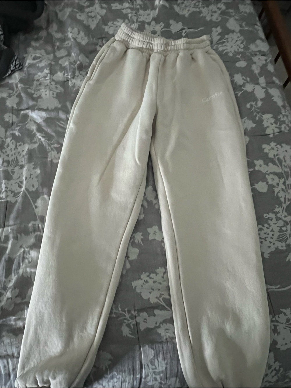 Cream Cozy Sweatpants with Subtle Logo